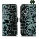For OPPO A58 4G Crocodile Top Layer Cowhide Leather Phone Case(Green) - 1