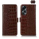 For OPPO A58 4G Crocodile Top Layer Cowhide Leather Phone Case(Brown) - 1