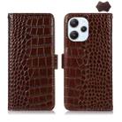 For Xiaomi Redmi 12 Crocodile Top Layer Cowhide Leather Phone Case(Brown) - 1