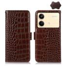 For Xiaomi Redmi Note 13R Pro Crocodile Top Layer Cowhide Leather Phone Case(Brown) - 1