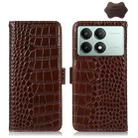 For Xiaomi Redmi K70E/Poco X6 Pro Crocodile Top Layer Cowhide Leather Phone Case(Brown) - 1