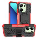 For Xiaomi Redmi Note 13 4G Tire Texture TPU + PC Phone Case with Holder(Red) - 1