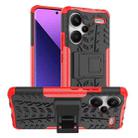 For Xiaomi Redmi Note 13 Pro+ 5G Tire Texture TPU + PC Phone Case with Holder(Red) - 1