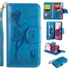 For Samsung Galaxy S20 Woman and Cat Embossed Horizontal Flip Leather Case, with Card Slots & Holder & Wallet & Photo Frame & Mirror & Lanyard(Blue) - 1