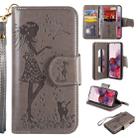 For Samsung Galaxy S20 Woman and Cat Embossed Horizontal Flip Leather Case, with Card Slots & Holder & Wallet & Photo Frame & Mirror & Lanyard(Grey) - 1