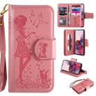 For Samsung Galaxy S20 Woman and Cat Embossed Horizontal Flip Leather Case, with Card Slots & Holder & Wallet & Photo Frame & Mirror & Lanyard(Pink) - 1