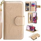 For Samsung Galaxy S20 Woman and Cat Embossed Horizontal Flip Leather Case, with Card Slots & Holder & Wallet & Photo Frame & Mirror & Lanyard(Gold) - 1