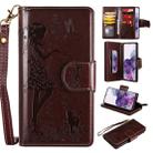 For Samsung Galaxy S20+ Woman and Cat Embossed Horizontal Flip Leather Case, with Card Slots & Holder & Wallet & Photo Frame & Mirror & Lanyard(Brown) - 1