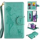 For Samsung Galaxy S20+ Woman and Cat Embossed Horizontal Flip Leather Case, with Card Slots & Holder & Wallet & Photo Frame & Mirror & Lanyard(Green) - 1