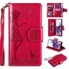 For Samsung Galaxy S20+ Woman and Cat Embossed Horizontal Flip Leather Case, with Card Slots & Holder & Wallet & Photo Frame & Mirror & Lanyard(Red) - 1