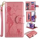 For Samsung Galaxy S20+ Woman and Cat Embossed Horizontal Flip Leather Case, with Card Slots & Holder & Wallet & Photo Frame & Mirror & Lanyard(Pink) - 1