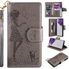 For Samsung Galaxy S20 Ultra Woman and Cat Embossed Horizontal Flip Leather Case, with Card Slots & Holder & Wallet & Photo Frame & Mirror & Lanyard(Grey) - 1