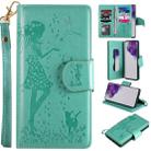 For Samsung Galaxy S20 Ultra Woman and Cat Embossed Horizontal Flip Leather Case, with Card Slots & Holder & Wallet & Photo Frame & Mirror & Lanyard(Green) - 1