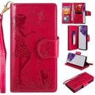 For Samsung Galaxy S20 Ultra Woman and Cat Embossed Horizontal Flip Leather Case, with Card Slots & Holder & Wallet & Photo Frame & Mirror & Lanyard(Red) - 1