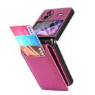 For vivo X Flip Litchi Texture Card Bag Shockproof Phone Case with Ring Holder / Film(Rose Red) - 1