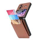 For vivo X Flip Litchi Texture Card Bag Shockproof Phone Case with Ring Holder / Film(Brown) - 1