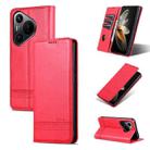 For Huawei Pura 70 AZNS Magnetic Calf Texture Flip Leather Phone Case(Red) - 1