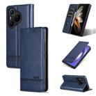 For Huawei Pura 70 Fine Hole AZNS Magnetic Calf Texture Flip Leather Phone Case(Dark Blue) - 1