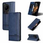 For Huawei Pura 70 Ultra AZNS Magnetic Calf Texture Flip Leather Phone Case(Dark Blue) - 1