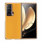 For Honor Magic V Electroplating Plain Leather Folding Phone Case(Khaki Yellow) - 1