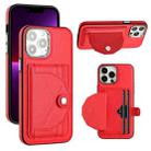 For iPhone 14 Pro Max Shockproof Leather Phone Case with Card Holder(Red) - 1