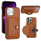 For iPhone 14 Pro Max Shockproof Leather Phone Case with Card Holder(Brown) - 1