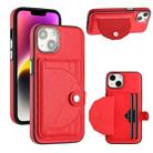 For iPhone 13 Shockproof Leather Phone Case with Card Holder(Red) - 1