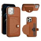 For iPhone 12 / 12 Pro Shockproof Leather Phone Case with Card Holder(Brown) - 1