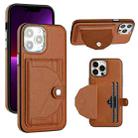 For iPhone 15 Pro Max Shockproof Leather Phone Case with Card Holder(Brown) - 1