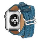 For Apple Watch Series 7 45mm / 6 & SE & 5 & 4 44mm / 3 & 2 & 1 42mm Top-grain Leather Embossed Crown Watch Band(Blue) - 1