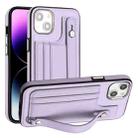 For iPhone 14 Shockproof Leather Phone Case with Wrist Strap(Purple) - 1