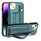 For iPhone 14 Shockproof Leather Phone Case with Wrist Strap(Green) - 1