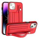 For iPhone 14 Plus Shockproof Leather Phone Case with Wrist Strap(Red) - 1