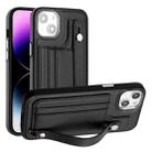 For iPhone 14 Plus Shockproof Leather Phone Case with Wrist Strap(Black) - 1