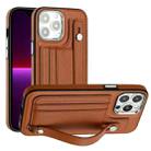 For iPhone 14 Pro Shockproof Leather Phone Case with Wrist Strap(Brown) - 1