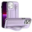 For iPhone 14 Pro Max Shockproof Leather Phone Case with Wrist Strap(Purple) - 1