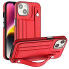 For iPhone 13 Shockproof Leather Phone Case with Wrist Strap(Red) - 1