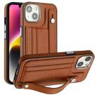 For iPhone 13 Shockproof Leather Phone Case with Wrist Strap(Brown) - 1