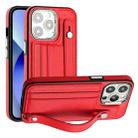 For iPhone 13 Pro Shockproof Leather Phone Case with Wrist Strap(Red) - 1