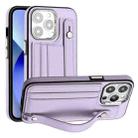 For iPhone 13 Pro Shockproof Leather Phone Case with Wrist Strap(Purple) - 1