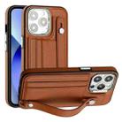 For iPhone 13 Pro Shockproof Leather Phone Case with Wrist Strap(Brown) - 1