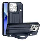 For iPhone 13 Pro Shockproof Leather Phone Case with Wrist Strap(Blue) - 1