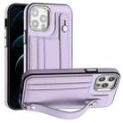 For iPhone 12 / 12 Pro Shockproof Leather Phone Case with Wrist Strap(Purple) - 1