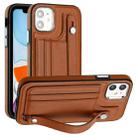 For iPhone 11 Shockproof Leather Phone Case with Wrist Strap(Brown) - 1