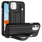 For iPhone 11 Shockproof Leather Phone Case with Wrist Strap(Black) - 1