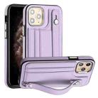 For iPhone 11 Pro Shockproof Leather Phone Case with Wrist Strap(Purple) - 1