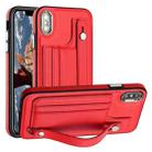 For iPhone XS Max Shockproof Leather Phone Case with Wrist Strap(Red) - 1