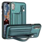 For iPhone XS Max Shockproof Leather Phone Case with Wrist Strap(Green) - 1