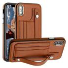 For iPhone XS Max Shockproof Leather Phone Case with Wrist Strap(Brown) - 1