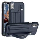 For iPhone XS Max Shockproof Leather Phone Case with Wrist Strap(Blue) - 1